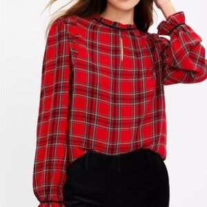 LOFT Red Plaid Blouse